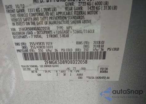 2013 Ford Flex Limited из США, поврежденный, VIN 2FMGK5D89DBD22058